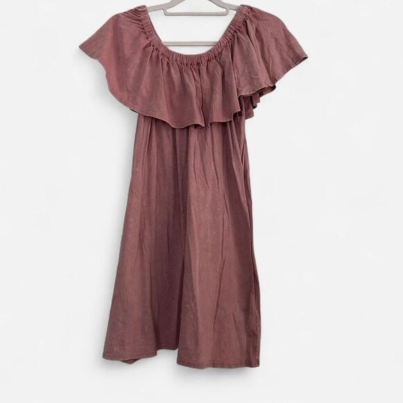 Umgee Mauve Pink Off-Shoulder Ruffle Mini Dress – Burnout Tee Style size small - Picture 3 of 7